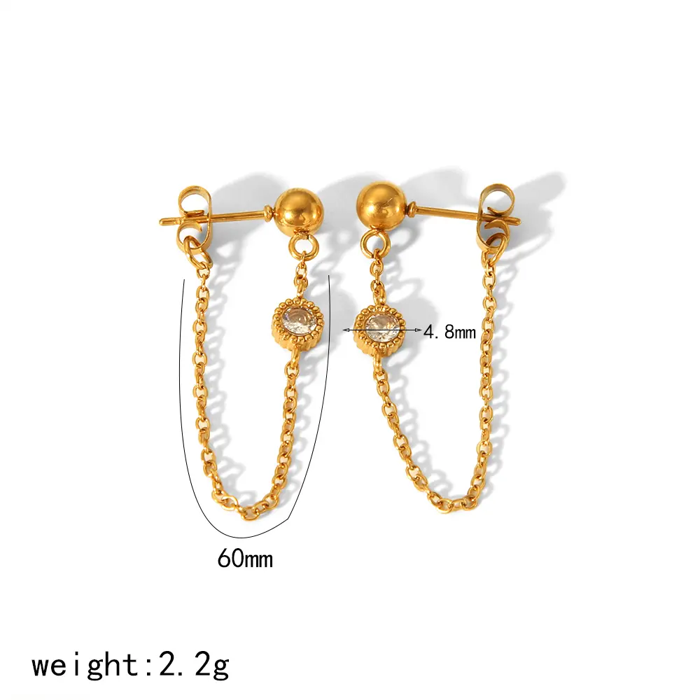 1 paire de boucles d'oreilles pour femme en acier inoxydable plaqué or 18 carats incrustées de strass de style simple et raffiné h5 Image2